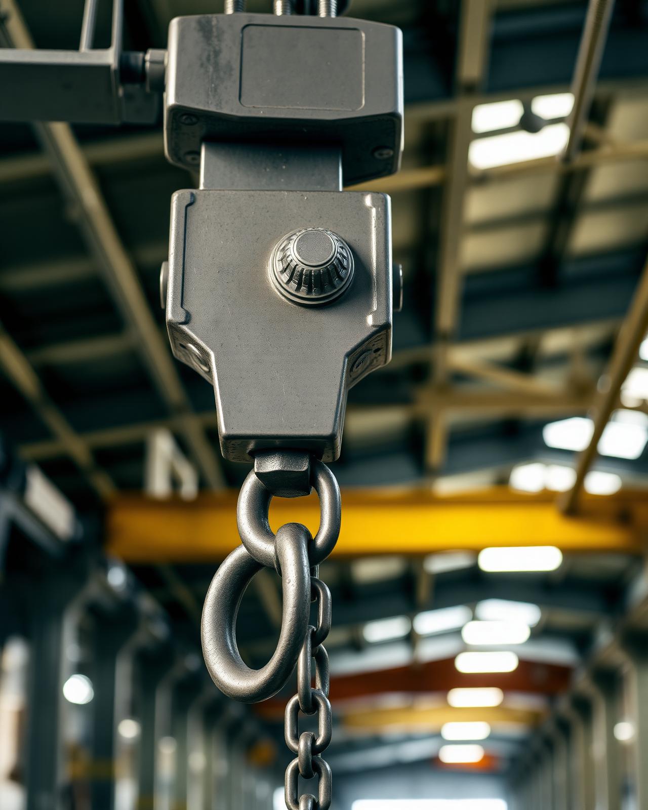 Kranhaken mit Lastkette – technische Detailaufnahme
